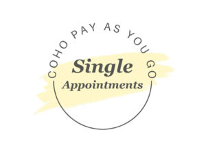 Coho Health single Functional Medicine appointments graphic with text and yellow brush stroke
